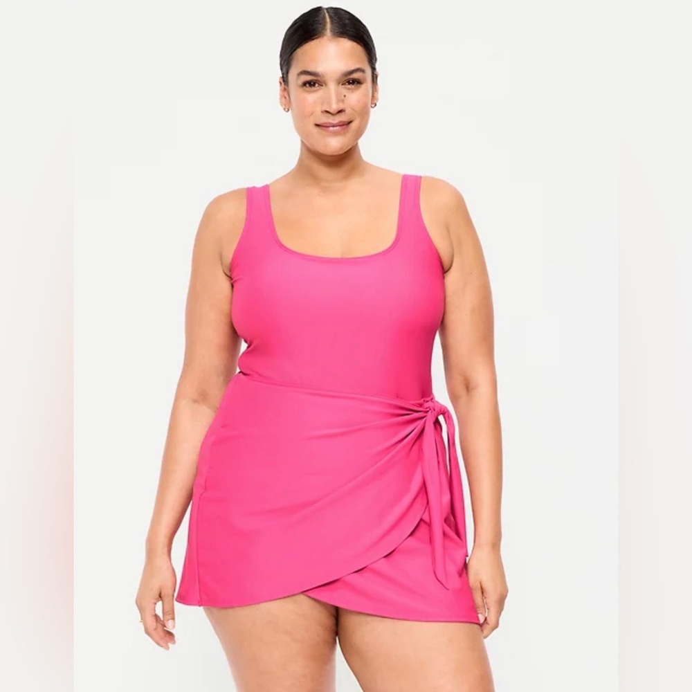 Old Navy Hot Pink Swim Dress XXL NWT Wrap One Piece
